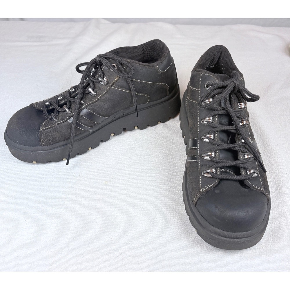 Skechers Jammers Vtg 90s Y2K Dark Brown Leather Platform Lug Sole Sneakers 8